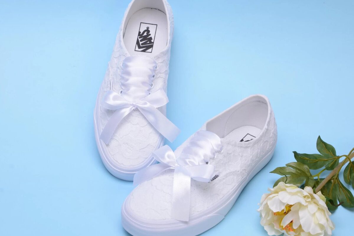 Lace White Wedding Vans for Bride, Ivory Lace Vans – Lovin Bridal